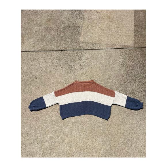 Debut Sweater Women Size Large Brown Cream Blue Long Sleeve Crop Balloon Sleeve - Picture 4 of 4